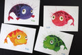 Postkarte Fisch rot Grußkarte Aquarell  rosa