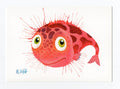 Postkarte Fisch rot Grußkarte Aquarell  rosa