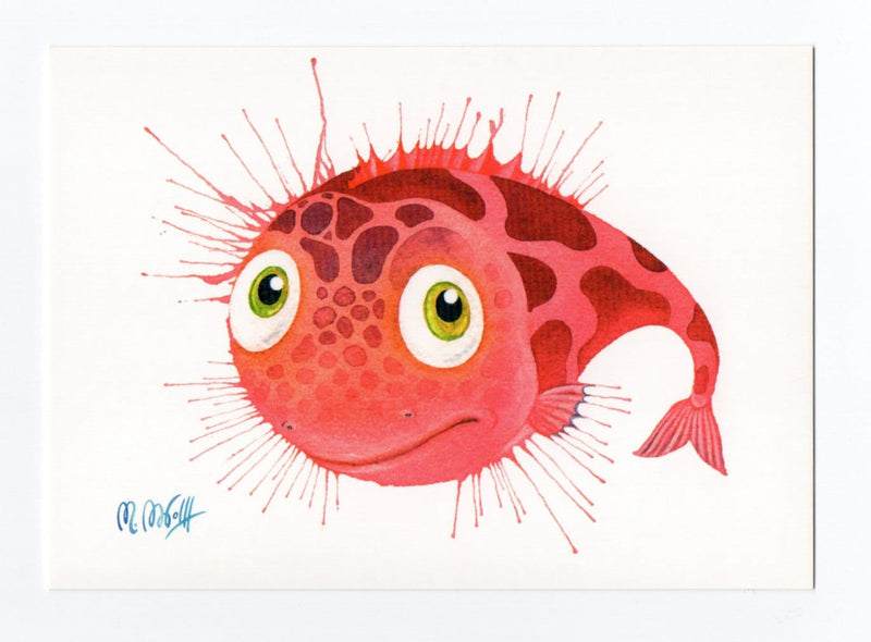 Postkarte Fisch rot Grußkarte Aquarell  rosa