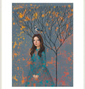 Frau mit Vogel Kunst Druck  Art Print Acryl bild A3 A4 Acryl Gemälde