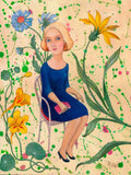 Print Frau mit Blumen Druck Illustration Print von Original Acryl bild Botanik