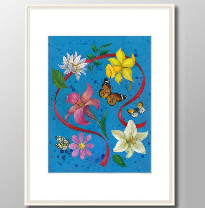 Poster Blumen, Acryll lbilder abstrakt Druck, Wildblumen Malerei Kunstdruck, Bilder Wohnzimmer, Wanddeko bunte Blumen