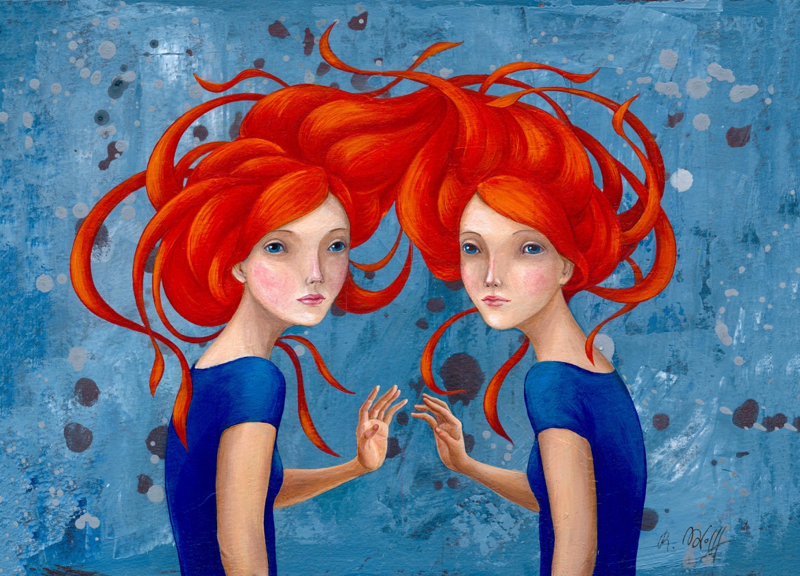 Zwillinge Art Print Kunstposter Druck Illustration, Kunst A4 , 11,7 x 8.3 inch