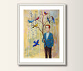 Fine Art Print Mann mit Vogel  Print von Original Acrylbild A3 A4 Kunstposter Malerei