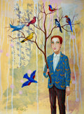 Fine Art Print Mann mit Vogel  Print von Original Acrylbild A3 A4 Kunstposter Malerei