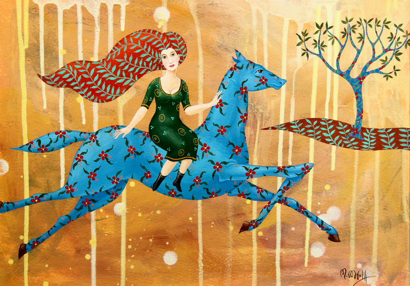 Fine Art Print Blaues Pferd Poster Print von Original Acryl Bild Kunstposter