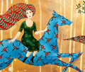 Fine Art Print Blaues Pferd Poster Print von Original Acryl Bild Kunstposter