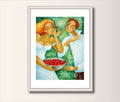 Fine Art Print Kirsche Poster  Mann und Frau Druck, Print von Acryl Malerei Acrylbild, Kunstposter