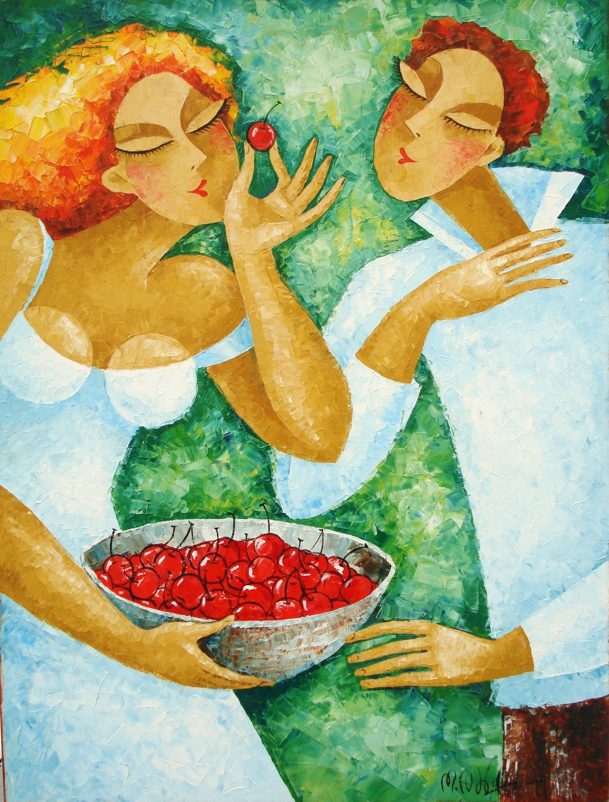 Fine Art Print Kirsche Poster  Mann und Frau Druck, Print von Acryl Malerei Acrylbild, Kunstposter