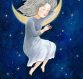 Fine Art  Print Mond Druck  Kunstposter Schlafende Frau