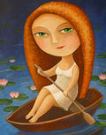 Kunstdruck Mädchen im Boot  Druck Illustration Kunst, Art Print