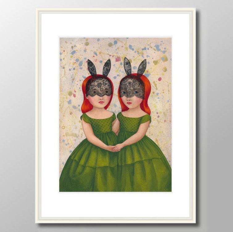 Zwillinge Druck Art Print von Original Acrylbild