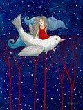 Art Print Mädchen auf dem Vogel Druck Print von Original Acrylbild Kunstposter