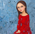 Poster Mädchen im roten Kleid  Print von Original Acryl Bild Kunstposter