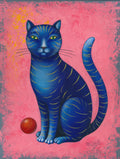 Blaue Katze Druck, Katze Bild Poster, Kunstposter A4 Rosa Bild