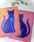 Blaue Katze Druck, Katze Bild Poster, Kunstposter A4 Rosa Bild