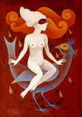 Mädchen auf demVogel Kunst Druck Illustration, FineArt Print