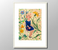 Print Frau mit Blumen Druck Illustration Print von Original Acryl bild Botanik