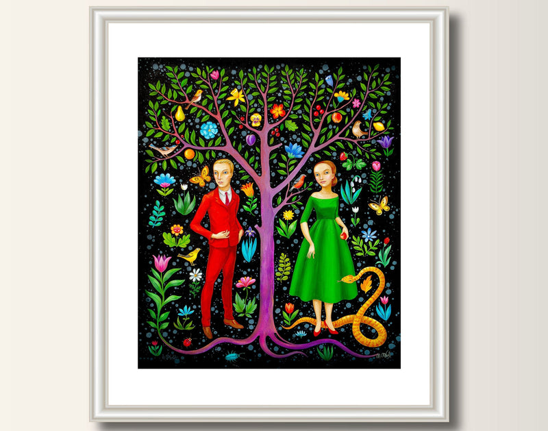 Adam und Eva Art Print, Druck Kunst  Print von Original Acrylbild, A4