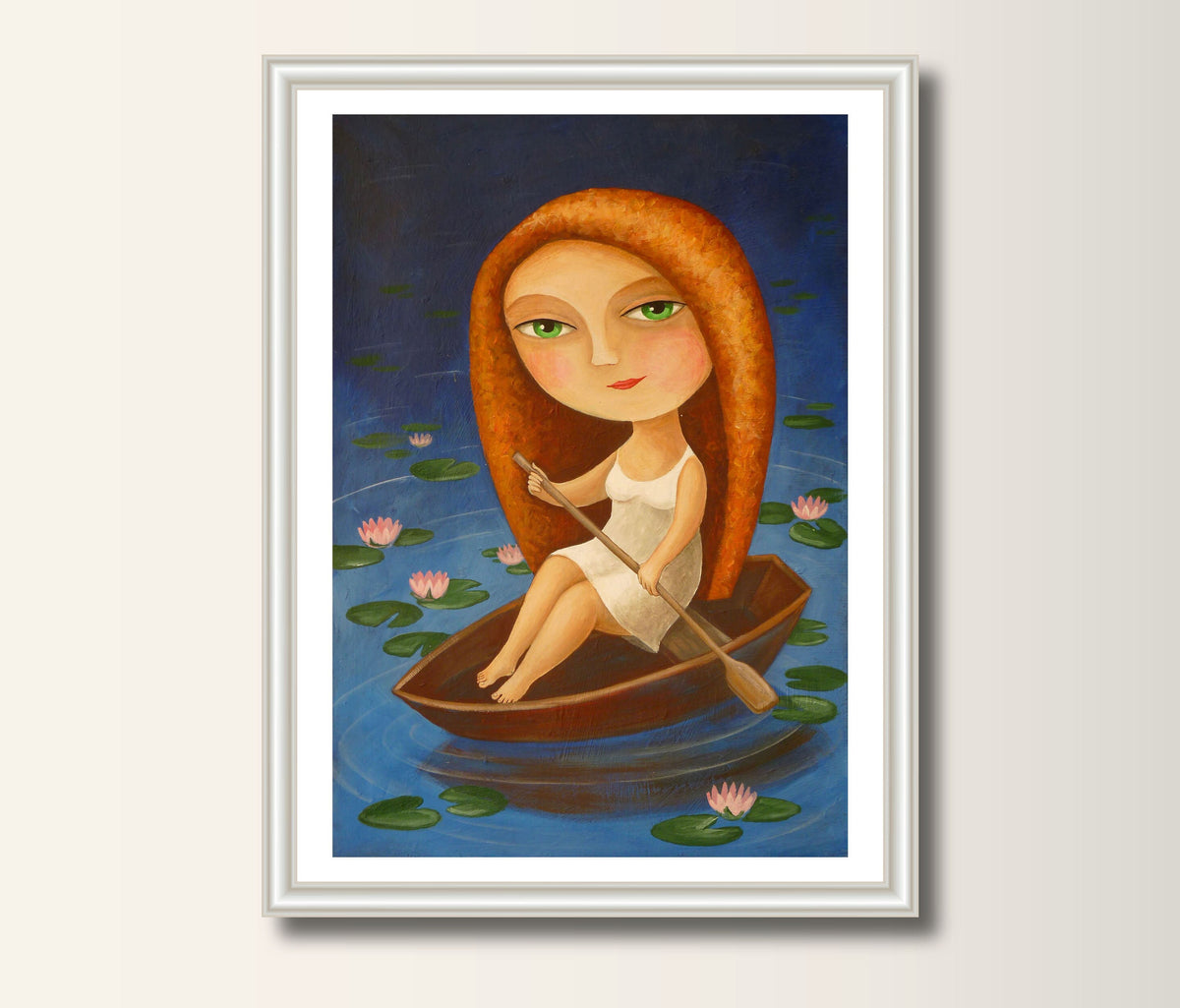 Kunstdruck Mädchen im Boot  Druck Illustration Kunst, Art Print