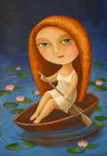 Kunstdruck Mädchen im Boot  Druck Illustration Kunst, Art Print