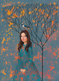 Frau mit Vogel Kunst Druck  Art Print Acryl bild A3 A4 Acryl Gemälde
