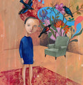 A4 Kunstposter Junge Blumen Vogel Art Print  Malerei Druck