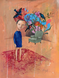 A4 Kunstposter Junge Blumen Vogel Art Print  Malerei Druck