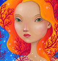 Fine Art Print, Mädchen mit Koralle,  Print von Original Acrylbild, Rundes Bild