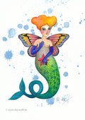 Original Malerei Aquarell Meerjungfrau, Schmetterling, Original auf Aquarellpapier