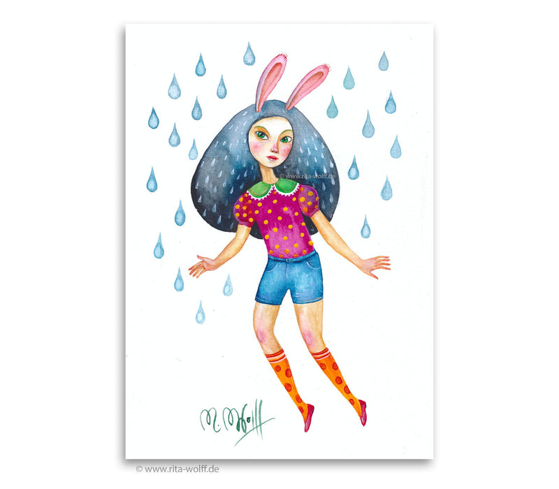 Aquarell Original Regentropfen Wasserfarben Malerei Kleine Aquarell