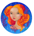 Fine Art Print, Mädchen mit Koralle,  Print von Original Acrylbild, Rundes Bild
