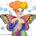 Original Malerei Aquarell Meerjungfrau, Schmetterling, Original auf Aquarellpapier