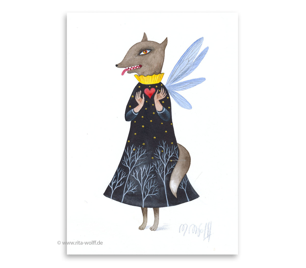 Original Aquarell Wolf Malerei Wald Dekor Tier Aquarell  Original auf Aquarellpapier Original Malerei Fantasie