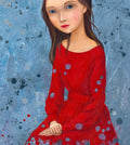 Rotes Kleid, Original Acryl Gemälde, Unikat 40 x 30 cm, Originalmalerei auf Papier