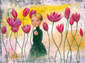 Kunst Druck  Print von Original Acryl Bild A4 Kunstposter Malerei Rita Wolff, Tulpen Frau im Blumenfeld