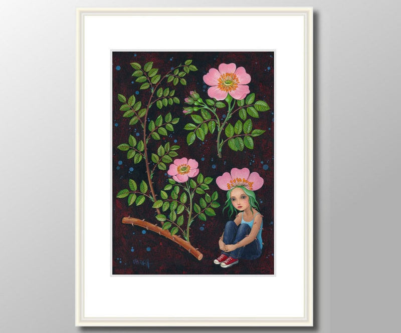 Dornrose Kunst Art Print Druck Print von Original Acrylbild, A4