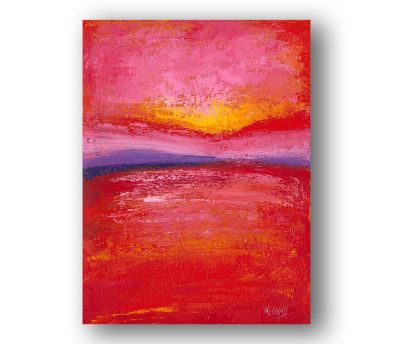 Red Abstract Impasto Painting: Original Beach Wall Art, Acrylic on paper