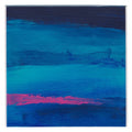 Small Abstract Landscape Acrylic Painting, Blue Pink Original Art (5.1" x 5.1")