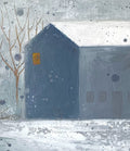 Haus Original Malerei Acryl Gemälde auf Leinwand, Winterlandschaft  Hütte Haus im Schnee 40 x 40cm