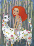 Weisse Кatze mit Mädchen Druck  A4  Print von Original Acrylbild Wohndekor Poster