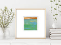 Small Green Meadow Abstract Painting, Original Acrylic Art (10x10cm)in a passe-partout 23x23cm.