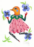 Aquarell Original Vogel Blumen, Original auf Aquarellpapier Original Malerei