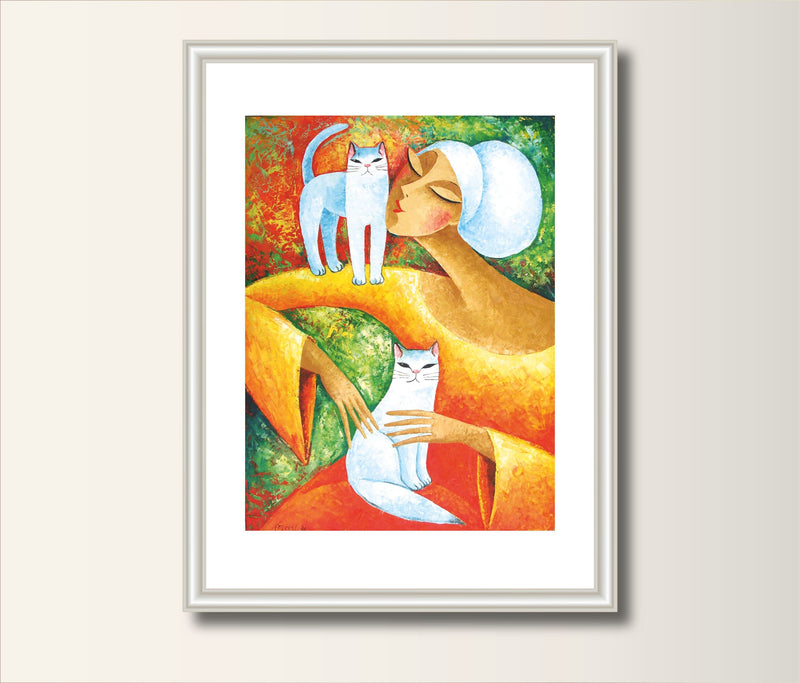 Art Print Zwei Katzen Druck, Print von Original Acrylbild, Kunstposter