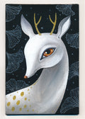 Original Acryl Gemälde Weiser Hirsch und Ginkgoblätter Gerahmtes Bild Silber Rahme