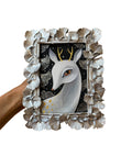 Original Acryl Gemälde Weiser Hirsch und Ginkgoblätter Gerahmtes Bild Silber Rahme