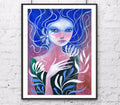 Mädchen und Blumen, Portrait Original Acryl Bild Handgemaltes Gemälde