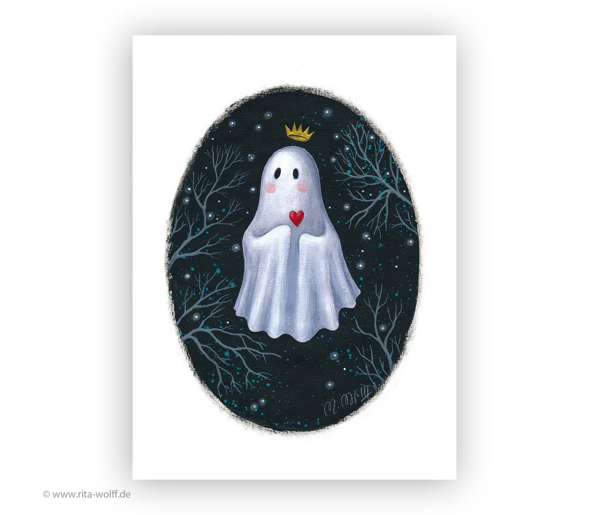 Geist Print A4 Kunst Druck - Halloween Ghost Art - Gruselige Wanddekoration - Gruselige süße Kunst - Pop Surrealismus Kunst