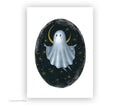 Kleiner Geist Print - Kunst Druck - Halloween Ghost Art - Gruselige Wanddekoration - Gruselige süße Kunst - Mond und Sterne