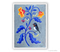 Druck Poster Fine Art Print  Vogel und Blume A4 Kunstposter Malerei  Wohndekoration